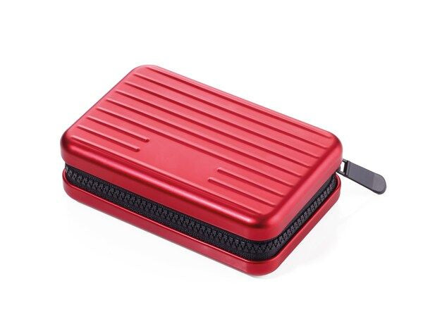 TROIKA Kartenetui – 9 Taschen, 20 Karten – 30×105 mm – Rot – Aluminium, Polyester