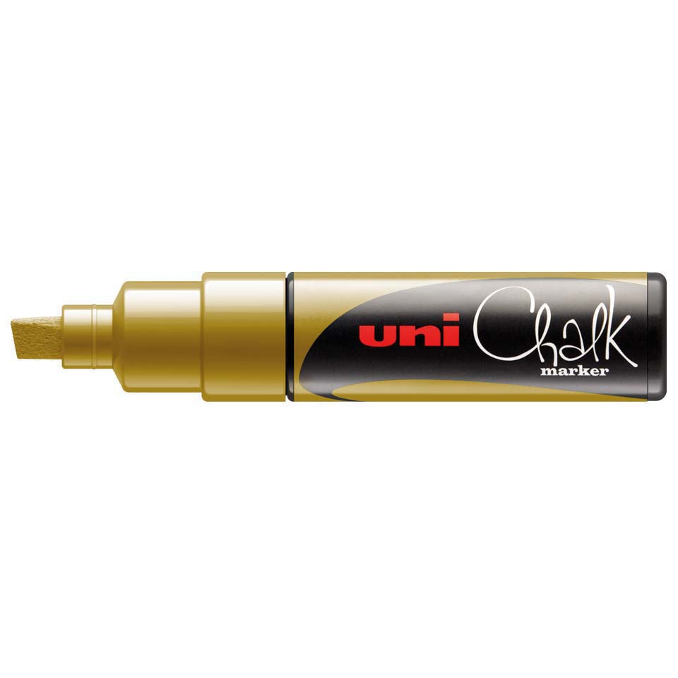 Uni-Ball Kreidemarker – 8 mm Keilspitze – 4er-Set, Schwarz/Gold/Silber/Weiss, für Glas/Spiegel/Metall