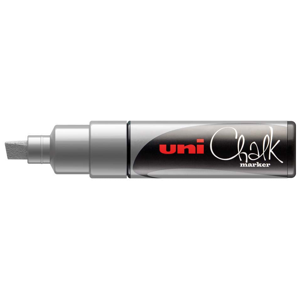 Uni-Ball Kreidemarker – 8 mm Keilspitze – 4er-Set, Schwarz/Gold/Silber/Weiss, für Glas/Spiegel/Metall