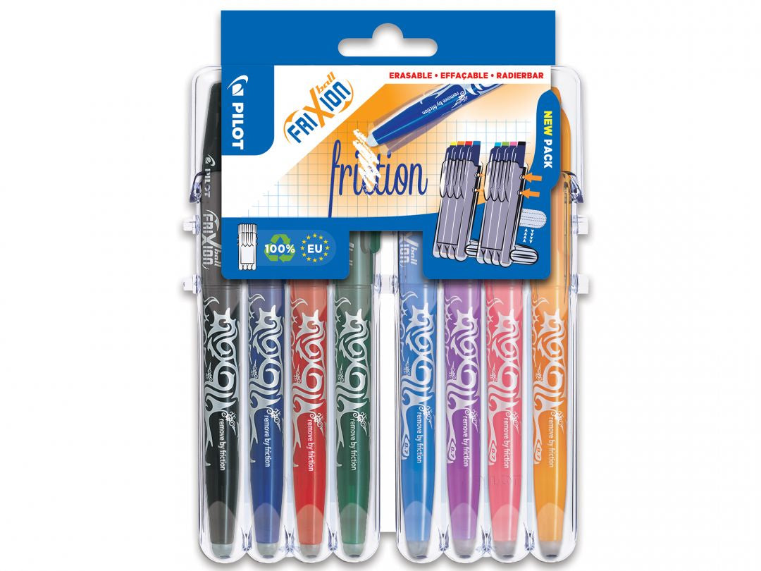 Pilot FriXion Ball Gelschreiber 8er Etui – 8 Farben, 0,7 mm, radierbar, Kappe, nachfüllbar