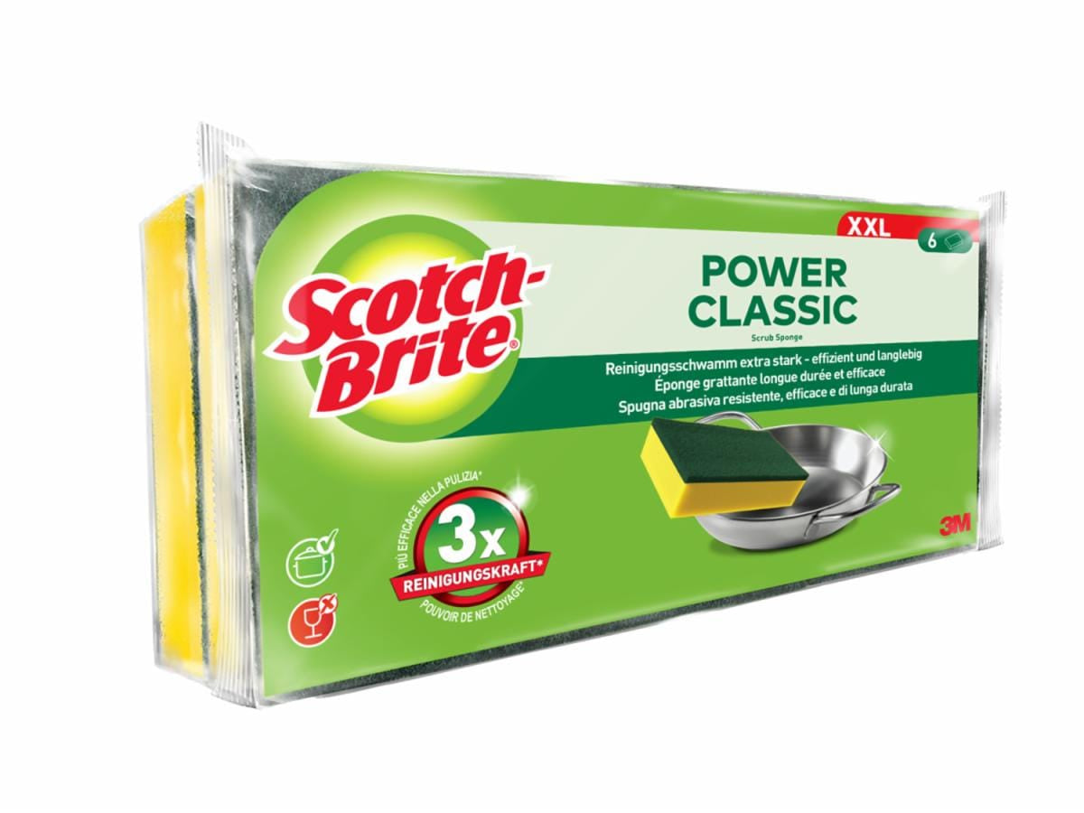 Scotch-Brite Scheuerschwamm Classic XXL – Schaumstoff, Rechteckig, für Pfannen, Gelb, 6 Stk.