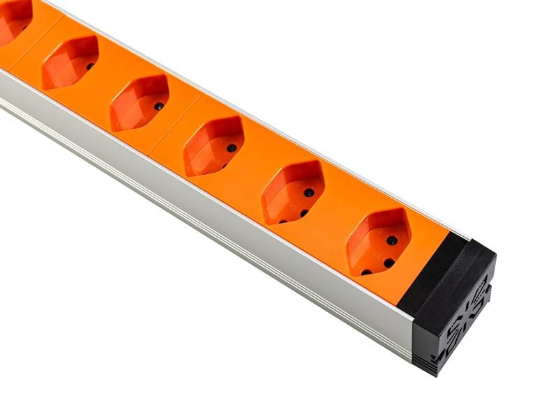 Furber. Steckdosenleiste 8×T13, mit Schalter, 3 m, Überstromschutz, Eingang T12 – Orange