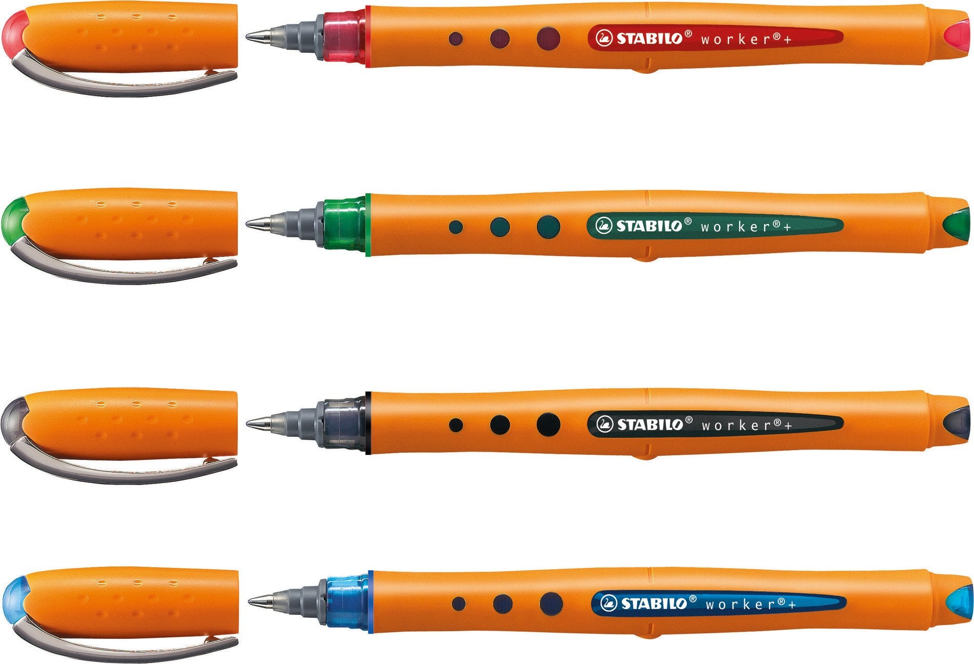 STABILO worker+ – Tintenroller, mit Kappe, 0,5 mm, rot