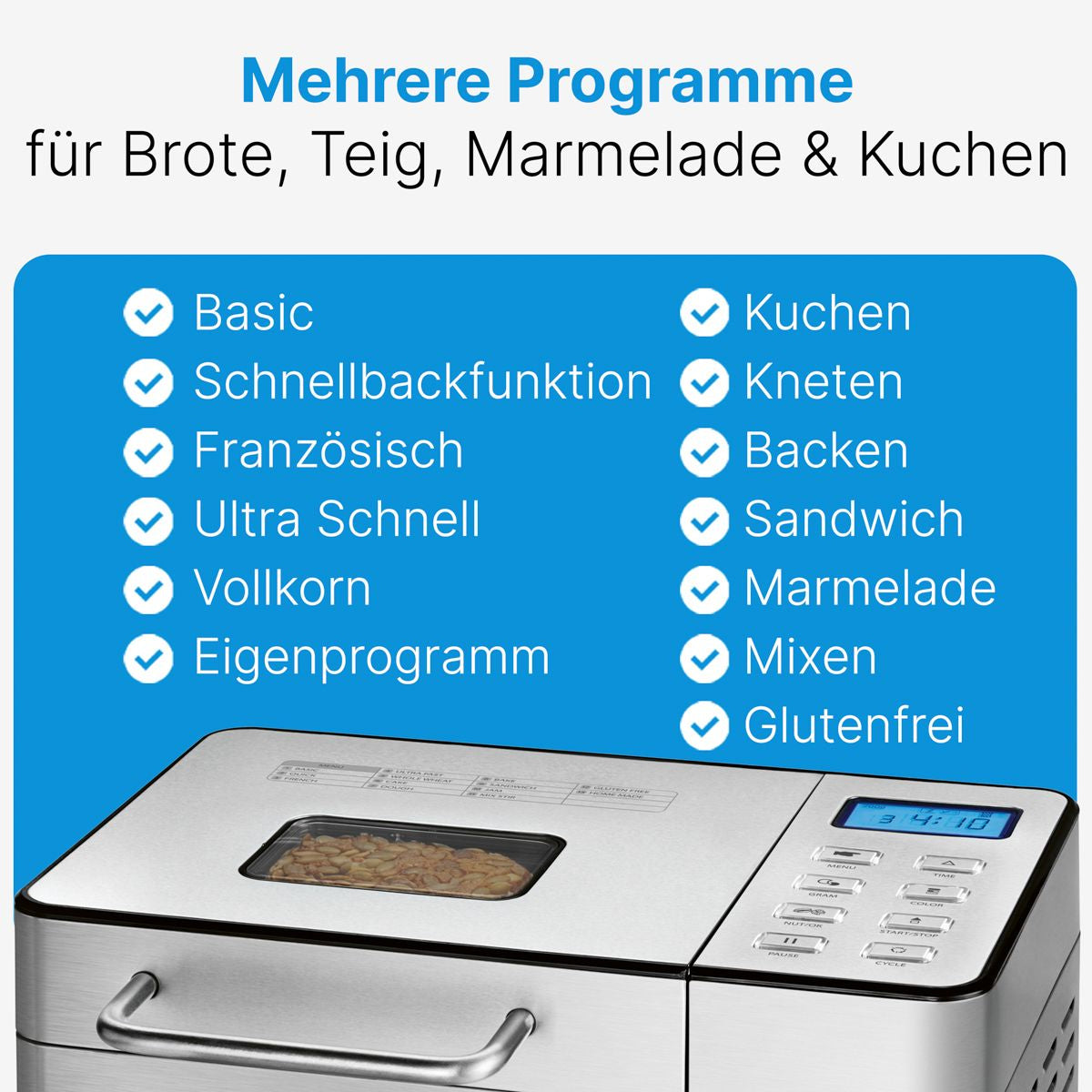ProfiCook Brotbackautomat PC-BBA 1282 – 1,5 kg, 13 Programme, 550 W – silber/edelstahl