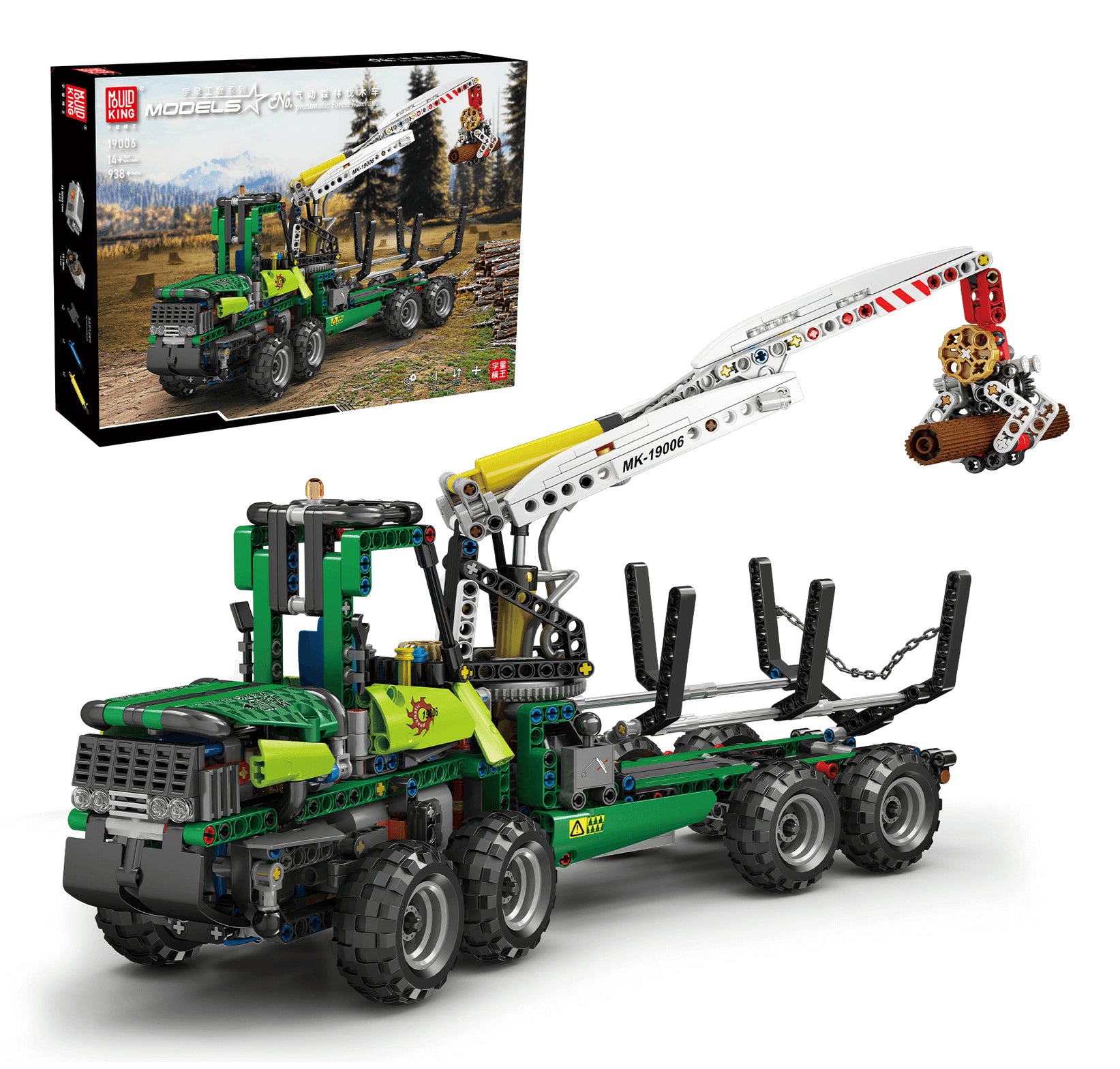 Mould King 19006 3D-Puzzle Pneumatischer Holztransporter – 938-teilig – Kunststoff – 12,5 × 21,3 × 47,5 cm