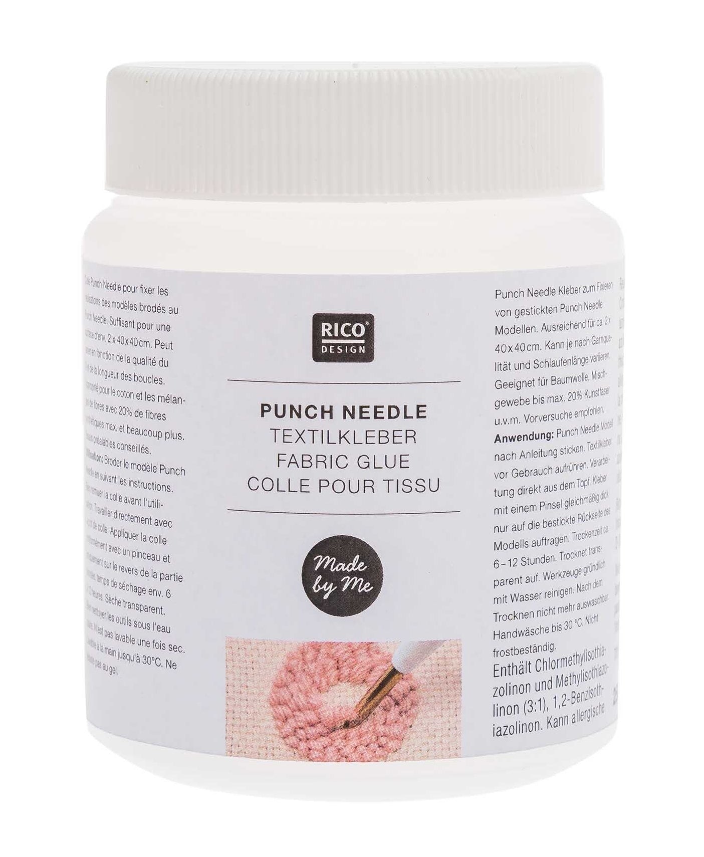 Rico Design Punch Needle Textilkleber – 250 g, transparent, für Stoff