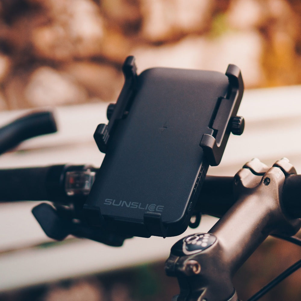 Sunslice Cyclotron – Fahrrad-/Motorrad-Halterung – Kabelloses Laden – Lenker-Klemmhalterung, für Smartphones