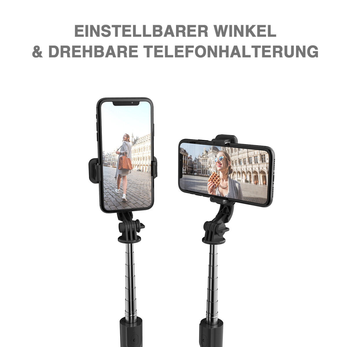 4smarts Selfie-Stativ, teleskopisch 73 cm, 360° drehbar, mit Fernauslöser (Bluetooth) – universal – schwarz