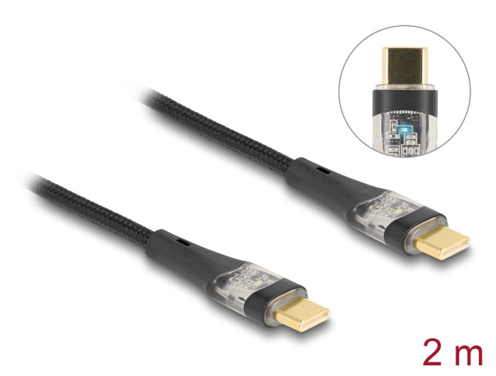DeLOCK USB-C auf USB-C Kabel – USB 2.0 (480 Mbit/s) – 2 m – PD 100 W – Textilmantel – Schwarz