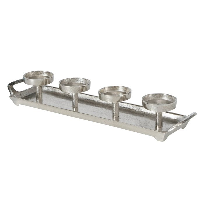 Boltze Aigna Kerzenständer – Aluminium & Nickel, Silber – 12 × 8 × 50 cm