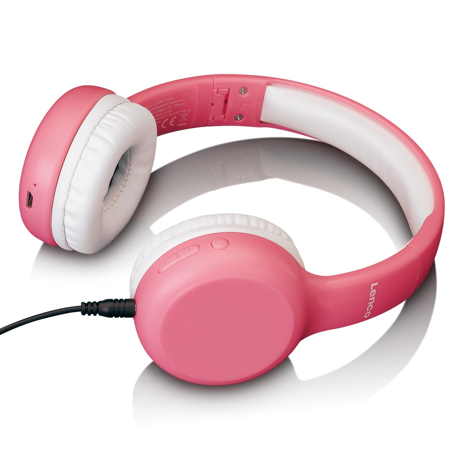 Lenco HPB-110 Kinderkopfhörer – On-Ear, Stereo, Kabel + BT, 3,5 mm Klinke, Rosa, BT 5.0