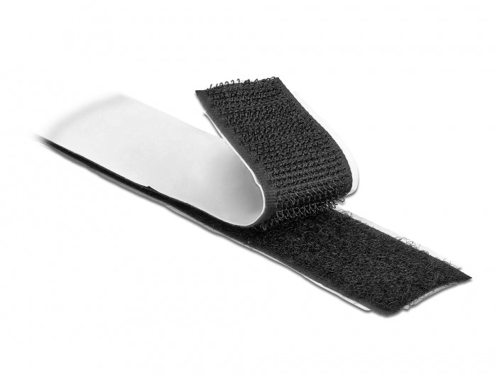 DeLOCK Klettband – 25 mm × 10 m, schwarz, selbstklebend, 1 Stk.