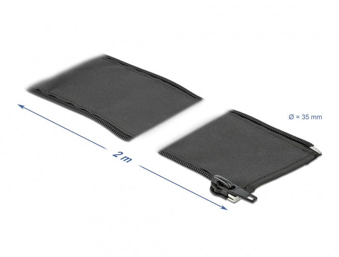 DeLOCK Kabelschlauch, Ø 35 mm × 2 m, mit Reissverschluss, wiederverwendbar, Polyester – schwarz