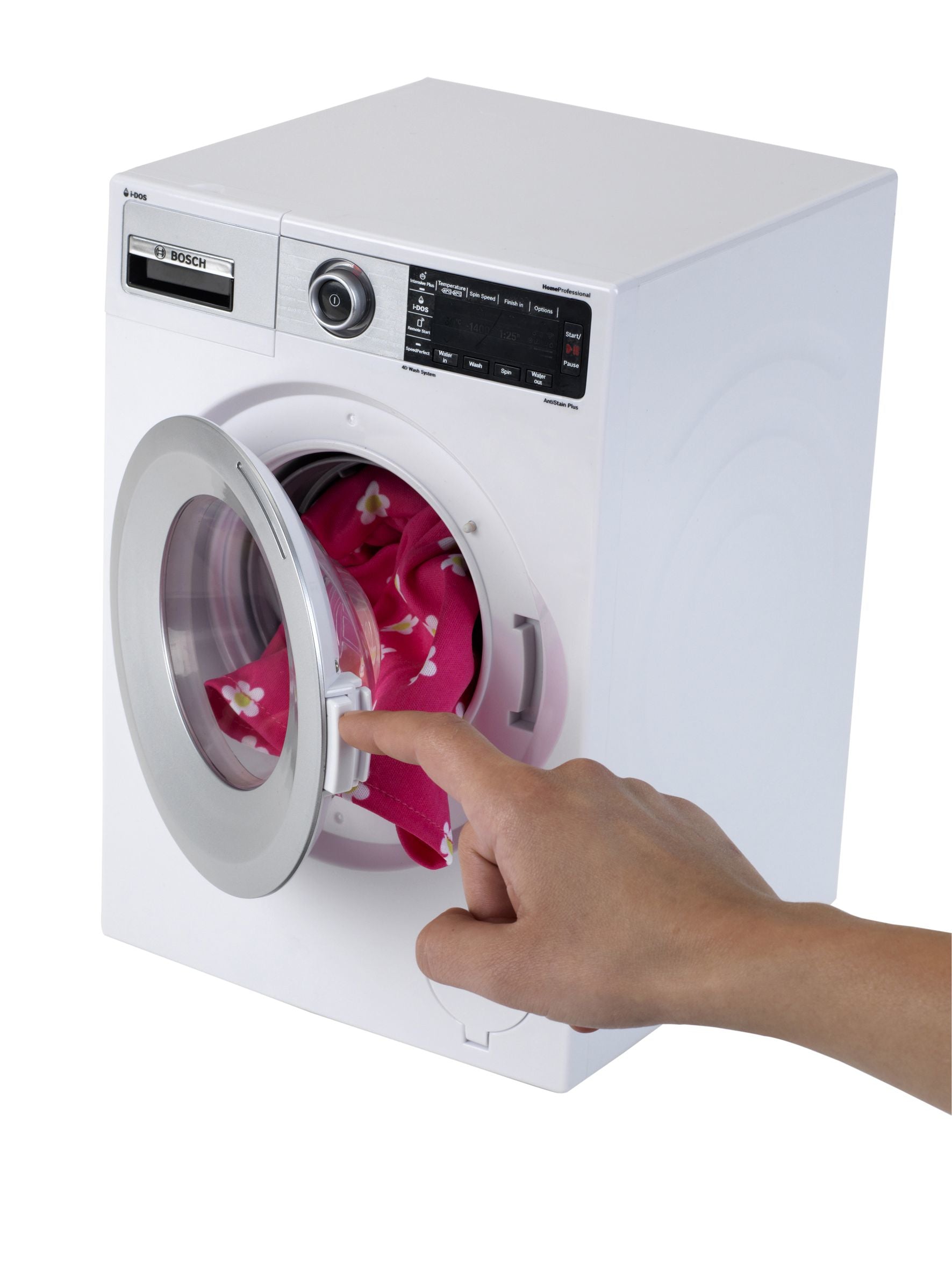 Theo Klein Spielzeug-Waschmaschine – mit Ton, 3×LR14 – 18,5×26,0×18,0 cm – ab 3 J. – schwarz/weiss