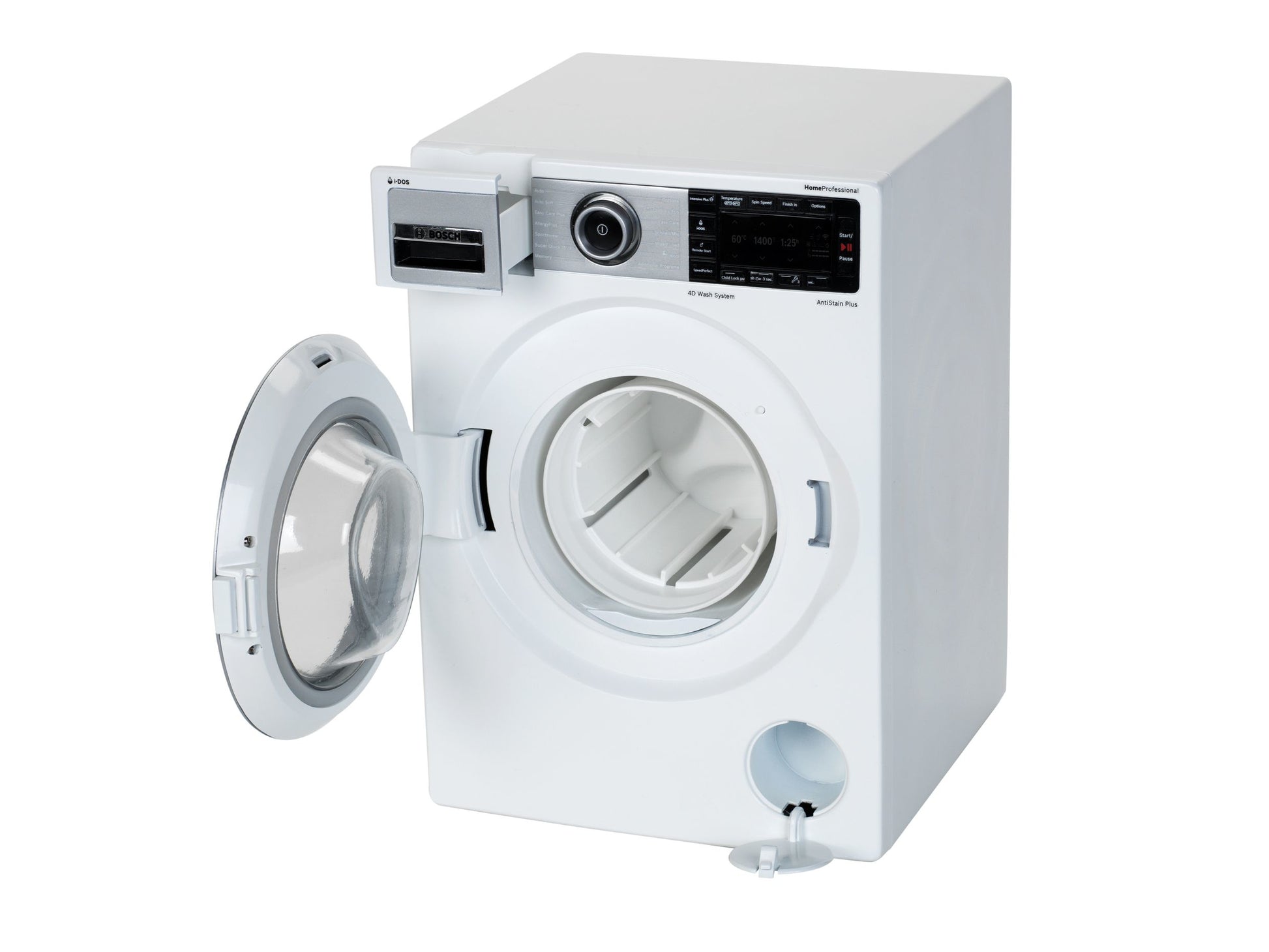 Theo Klein Spielzeug-Waschmaschine – mit Ton, 3×LR14 – 18,5×26,0×18,0 cm – ab 3 J. – schwarz/weiss