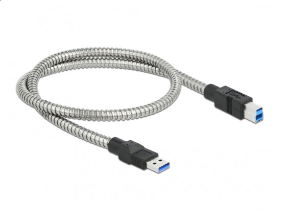 DeLOCK USB-A auf USB-B Kabel – USB 3.2 Gen 1 (5 Gbit/s) – 0,5 m – Metallmantel – Silber