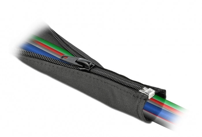 DeLOCK Kabelschlauch, Ø 25 mm, 1 m, Reissverschluss, wiederverwendbar, hitzebeständig – schwarz