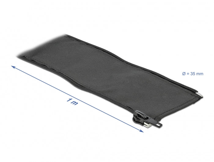 DeLOCK Kabelschlauch, Ø 35 mm × 1 m, Reissverschluss, wiederverwendbar – schwarz