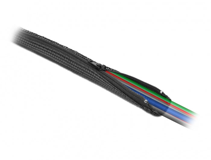 DeLOCK Kabelschlauch, Ø 20 mm × 1 m, Reissverschluss, wiederverwendbar, hitzebeständig – schwarz