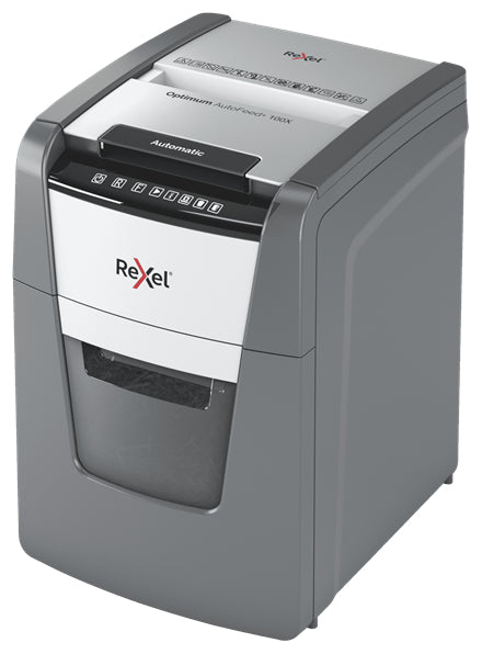 Rexel Optimum AutoFeed+ 100X – Aktenvernichter mit Autofeed 100 Blatt, DIN P-4, Partikelschnitt 4 × 28 mm, 34