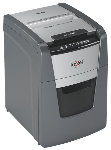Rexel Optimum AutoFeed+ 100M – Aktenvernichter mit Autofeed 100 Blatt, DIN P-5, Mikroschnitt 2 × 15 mm, 34 l