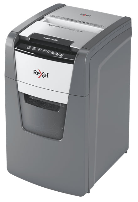 Rexel Optimum AutoFeed+ 130M – Aktenvernichter mit Autofeed 130 Blatt, DIN P-5, Mikroschnitt 2 × 15 mm, 44 l