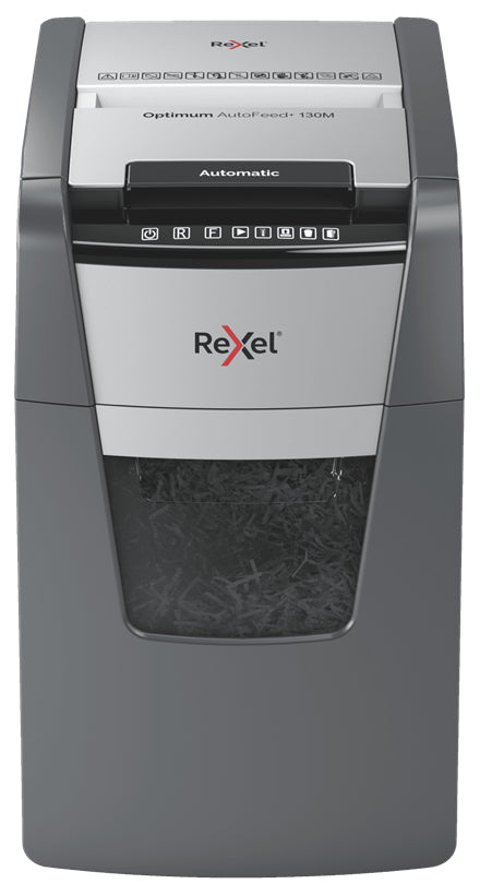 Rexel Optimum AutoFeed+ 130M – Aktenvernichter mit Autofeed 130 Blatt, DIN P-5, Mikroschnitt 2 × 15 mm, 6 Blatt