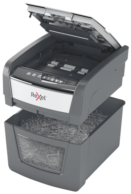 Rexel Optimum AutoFeed+ 45X – Aktenvernichter mit Autofeed 45 Blatt, DIN P-4, Partikelschnitt 4 × 28 mm, 20 l
