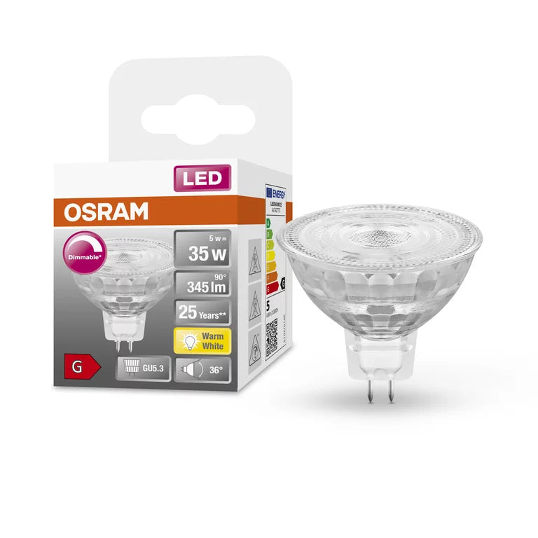Osram Superstar LED-Reflektor MR16 GU5.3 – 5 W dimmbar, 345 lm, 2700 K warmweiss, transparent