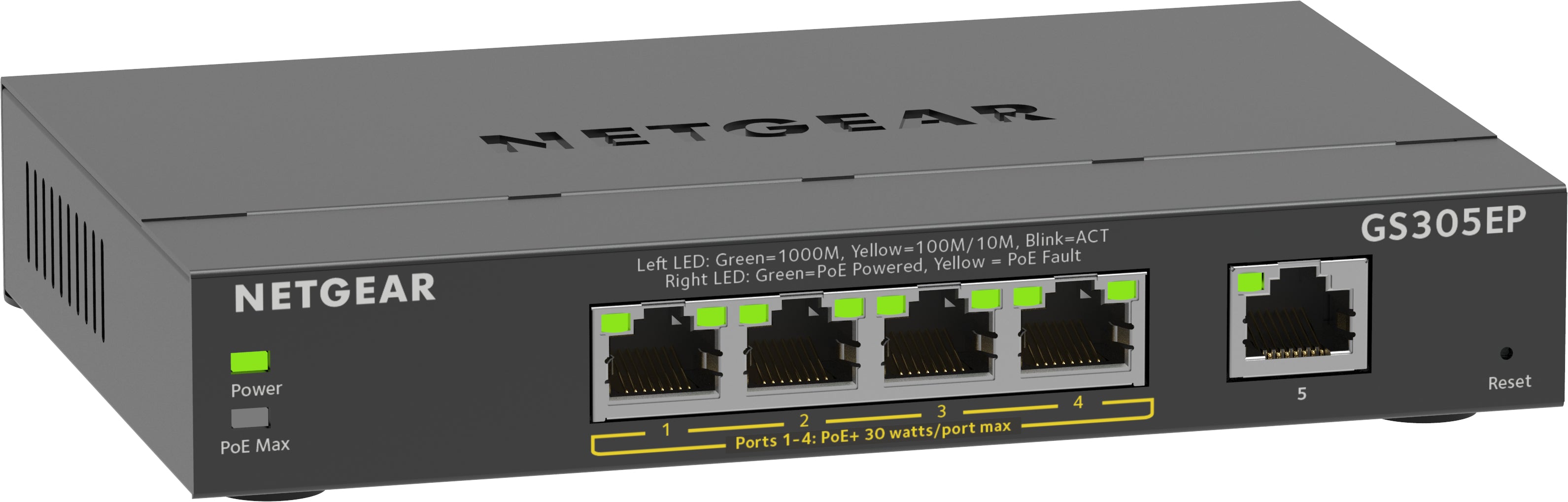 NETGEAR GS305EP – Managed L2/L3 Switch – 5× 1G (4× PoE+), PoE-Budget 63 W