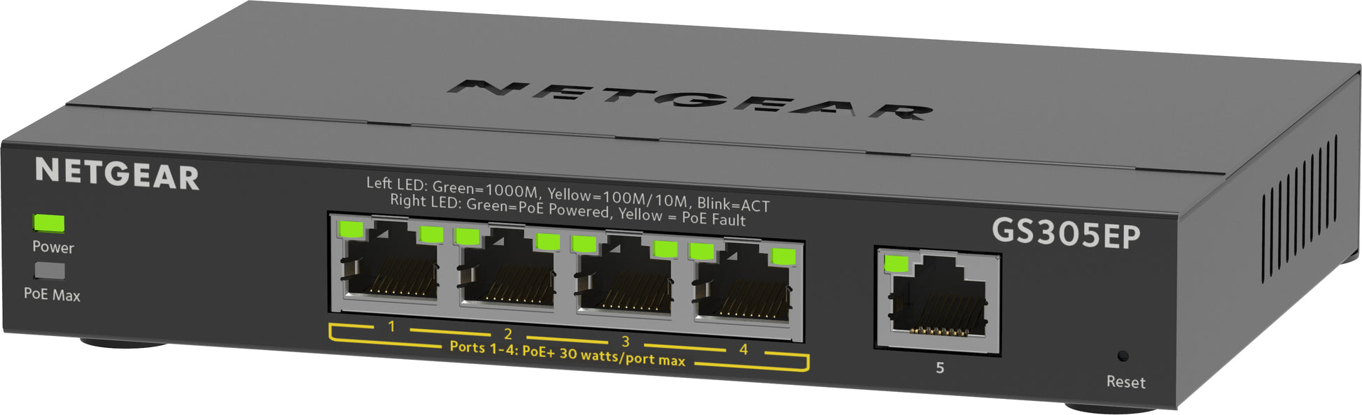 NETGEAR GS305EP – Managed L2/L3 Switch – 5× 1G (4× PoE+), PoE-Budget 63 W