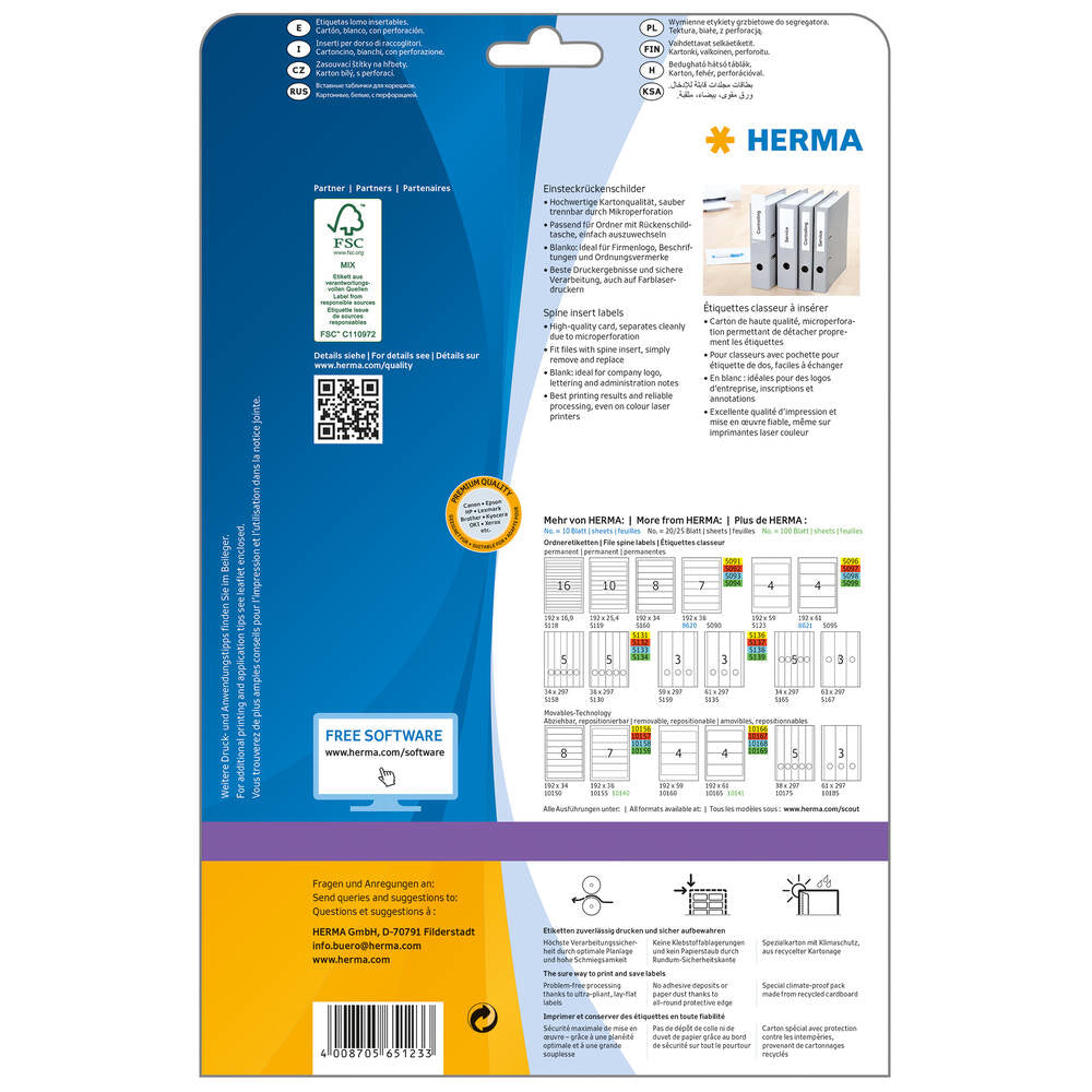 HERMA Schuletiketten – für Rückenbreite 4 cm – 28×143 mm, 225 Stk, 25 Bogen, Papier, nicht klebend