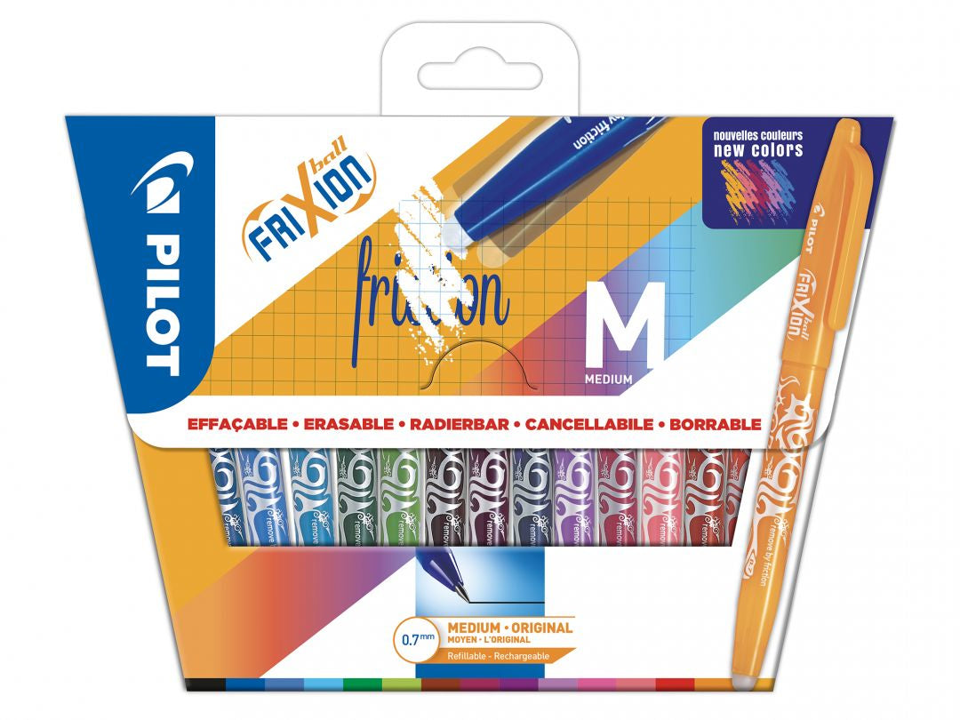 Pilot FriXion Ball – Radierbarer Tintenroller-Set, mit Kappe, 0,7 mm, farbig sortiert, 15er Etui