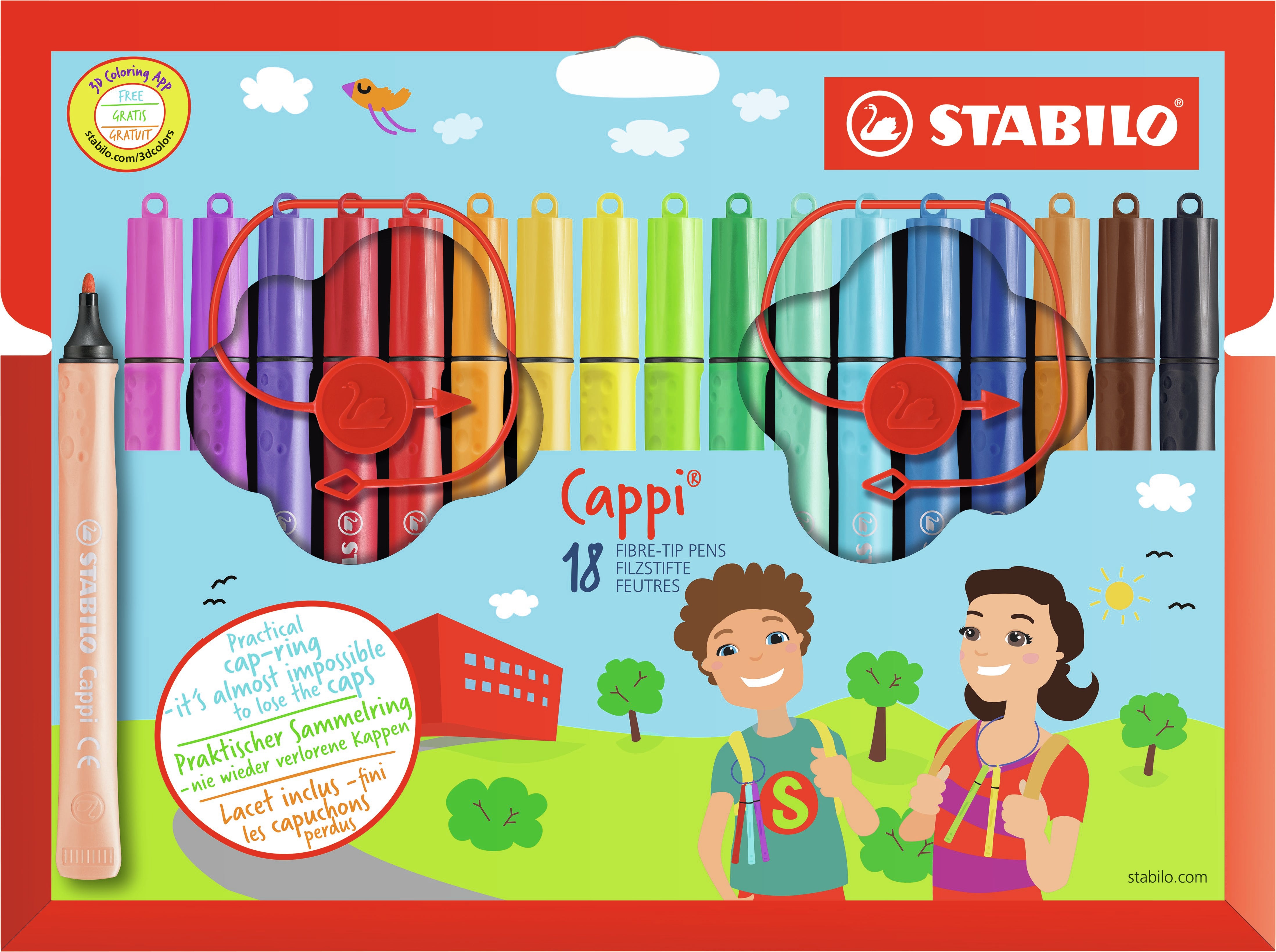 STABILO Cappi Filzstifte – Rundspitze, 1 mm, wasservermalbar, 18 Farben