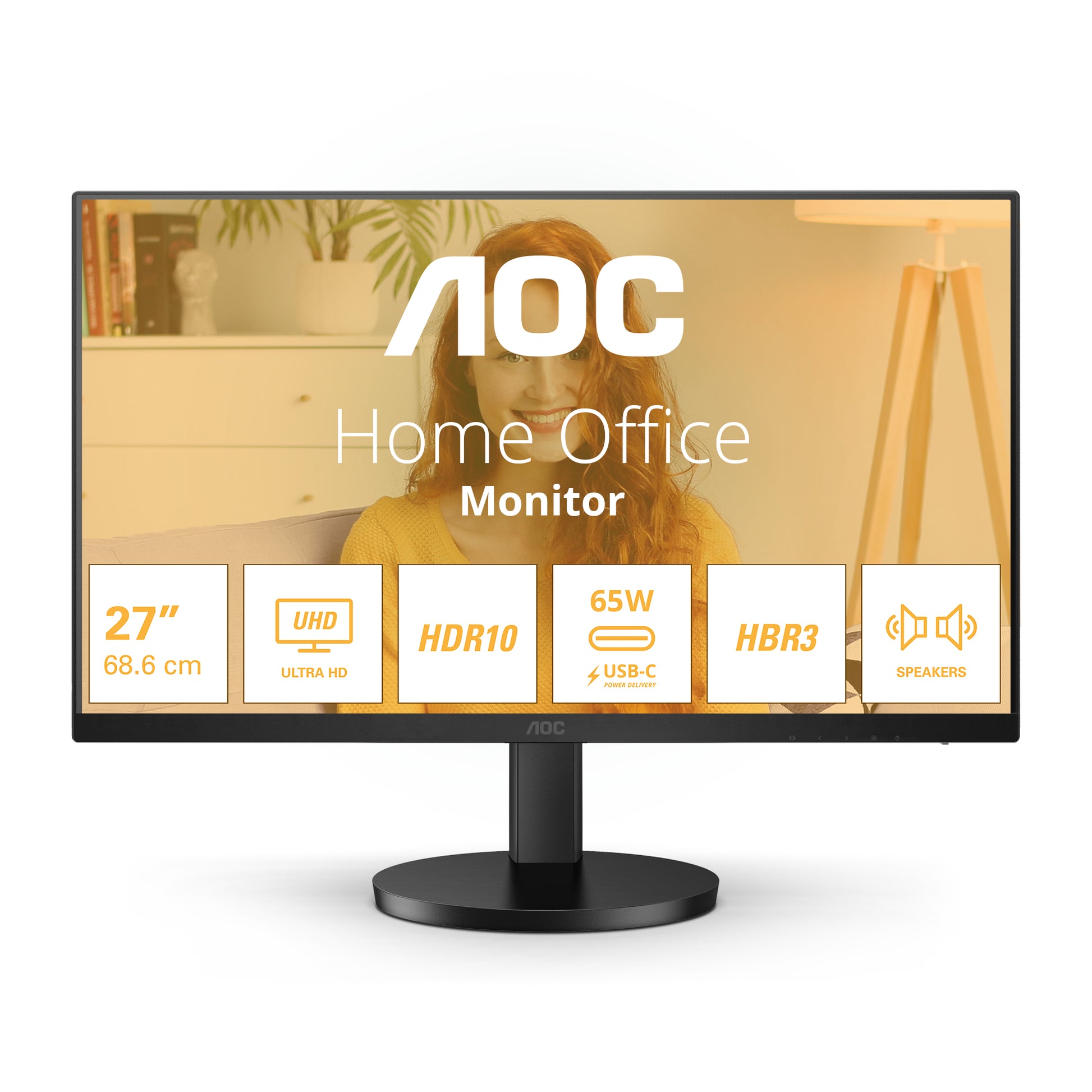AOC U27B3CF – Monitor, 27", IPS, 60 Hz, 350 cd/m², USB-C, Lautsprecher, VESA 100 × 100, Schwarz