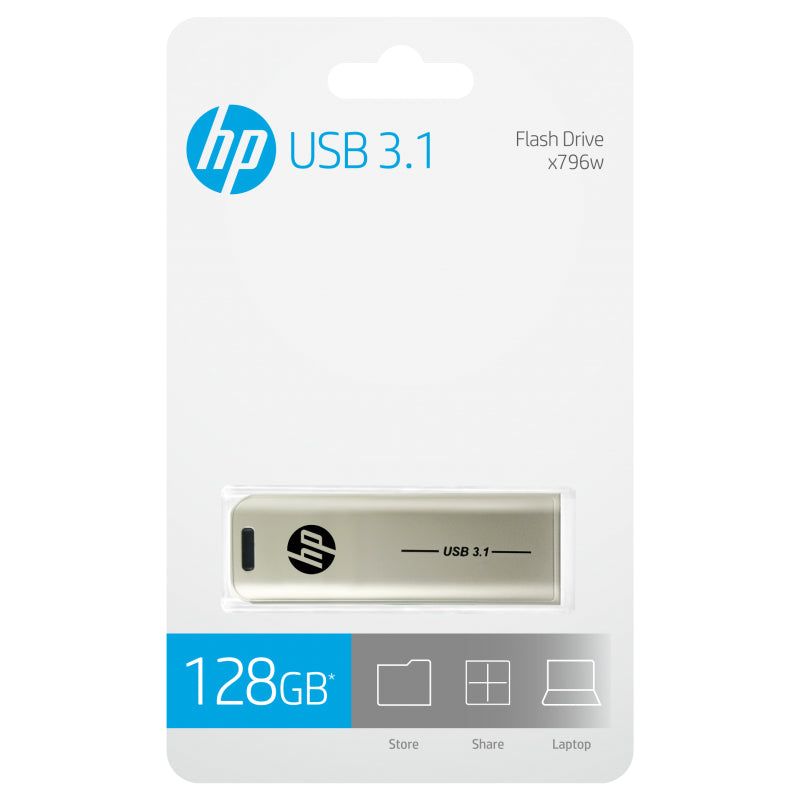 HP X796W USB-Stick 128 GB – USB-A USB 3.2 Gen 1, 75 MB/s Lesen, Schlüsselanhänger, Silber