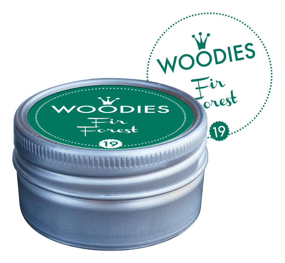 Colop Woodies – Stempelkissen getränkt, Ø 38 mm – Dunkelgrün, Aluminiumdose