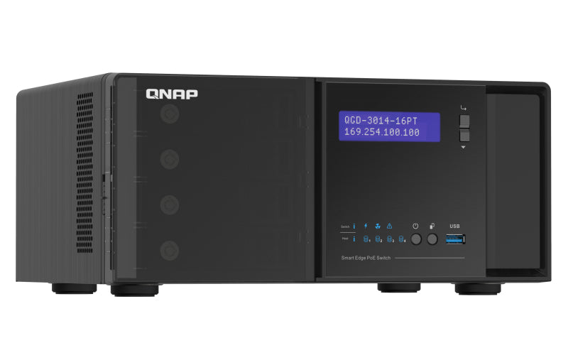 QNAP QGD-3014-16PT – Managed Switch – 14× 1G, 2× SFP (Combo), 16× PoE+, PoE-Budget 140 W