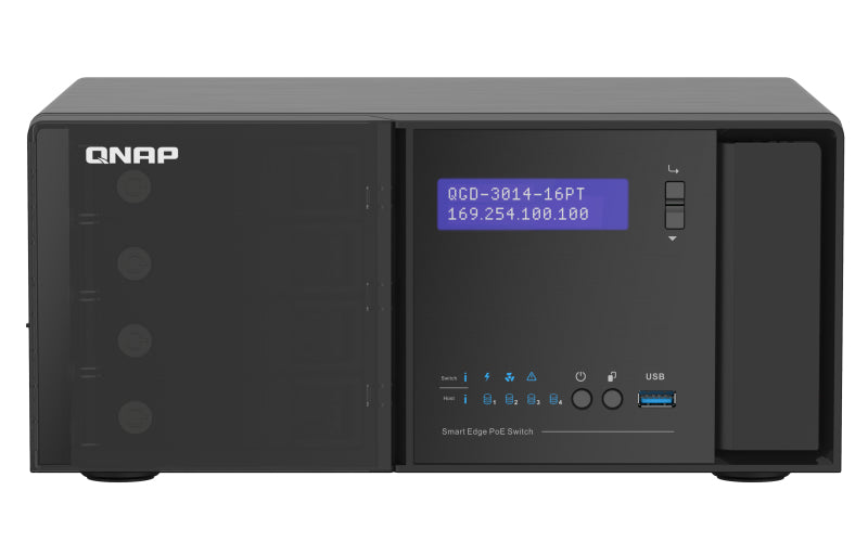 QNAP QGD-3014-16PT – Managed Switch – 14× 1G, 2× SFP (Combo), 16× PoE+, PoE-Budget 140 W