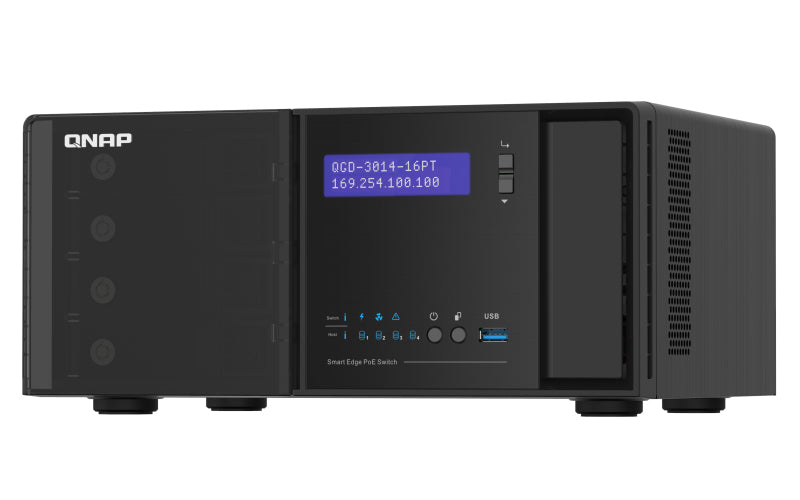 QNAP QGD-3014-16PT – Managed Switch – 14× 1G, 2× SFP (Combo), 16× PoE+, PoE-Budget 140 W