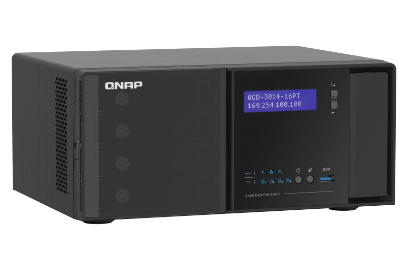QNAP QGD-3014-16PT – Managed Switch – 14× 1G, 2× SFP (Combo), 16× PoE+, PoE-Budget 140 W