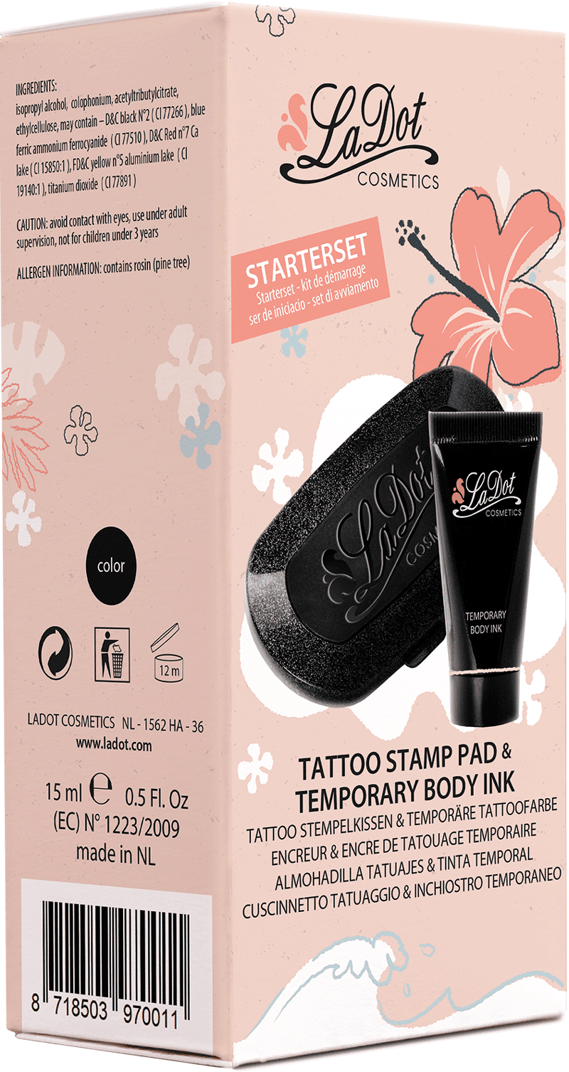 Colop Tattoo-Set LaDot Starterset – wasserfest, Stempelkissen 10 × 5 cm, Tinte 15 ml