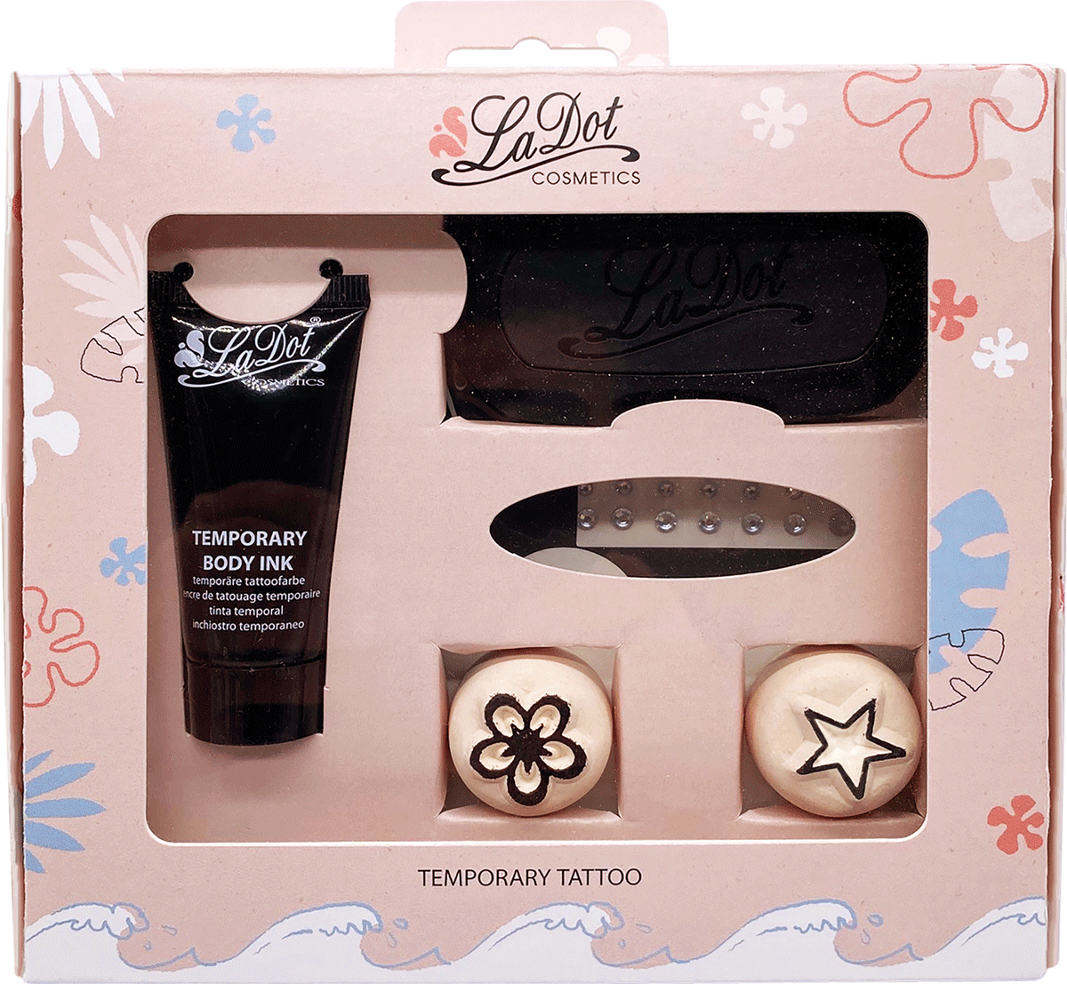 Colop LaDot Startset – Schminkset – Stern & Blume – 15 ml Tinte, Stempelkissen 7,5 × 3,5 cm, 80 Strasssteine