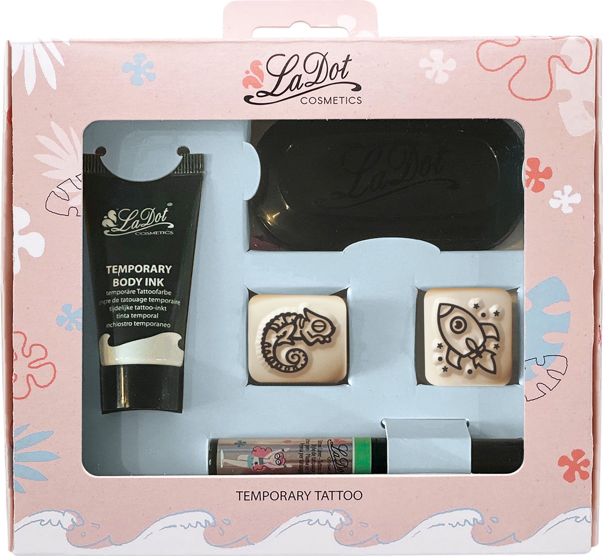 Colop LaDot Startset Chamäleon & Raket – Motivstempel, Stempelkissen 75 × 35 mm, schwarz