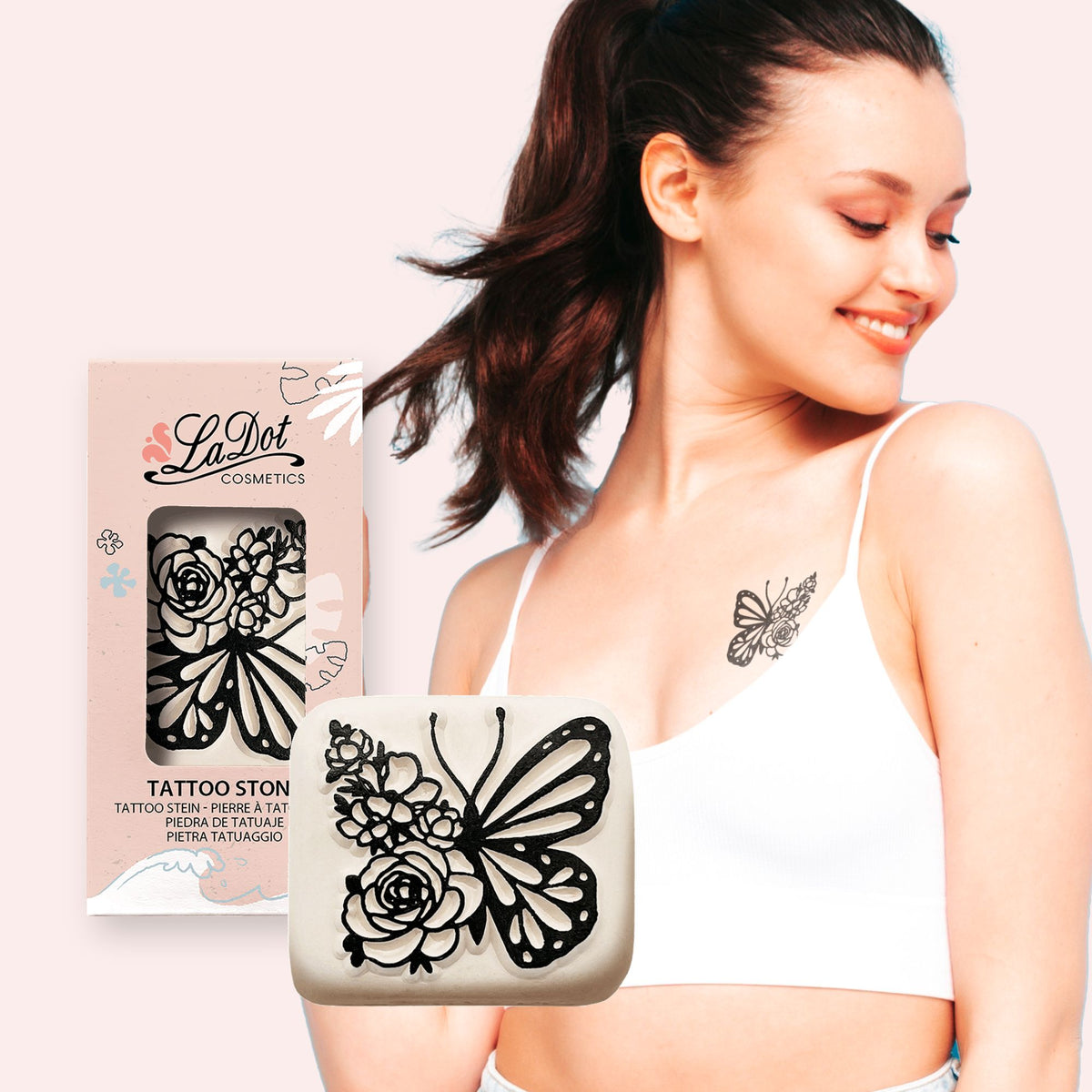Colop Stempel LaDot – Schmetterling mit Rose, Grösse L, 4 × 4,5 cm