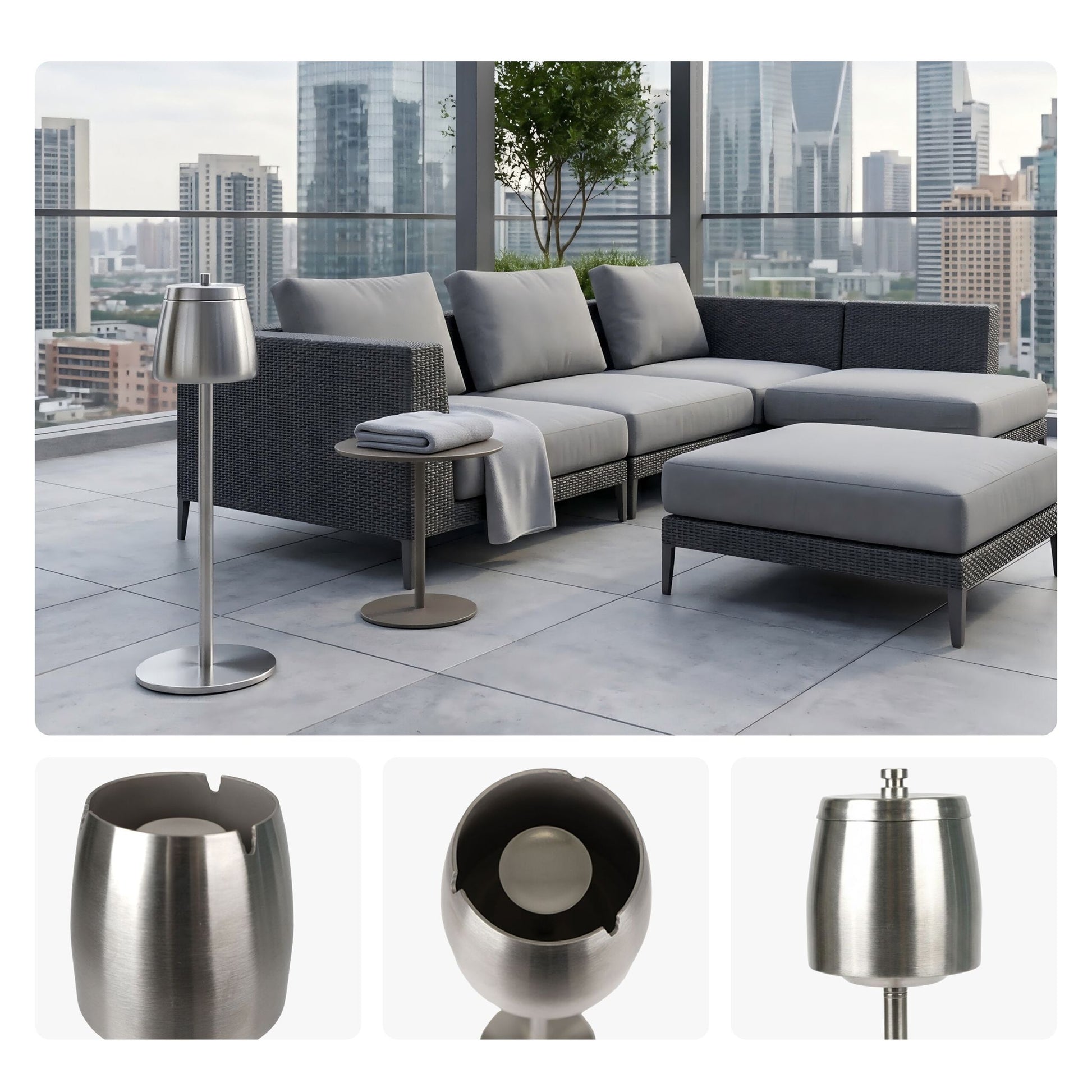 Relaxdays Aschenbecher – Ø 15 cm × 68 cm, Edelstahl, silber, höhenverstellbar
