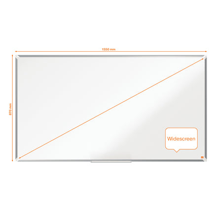 Nobo Whiteboard – 155 × 87 cm, Emaille, Aluminiumrahmen, Wandmontage, inkl. Stiftablage