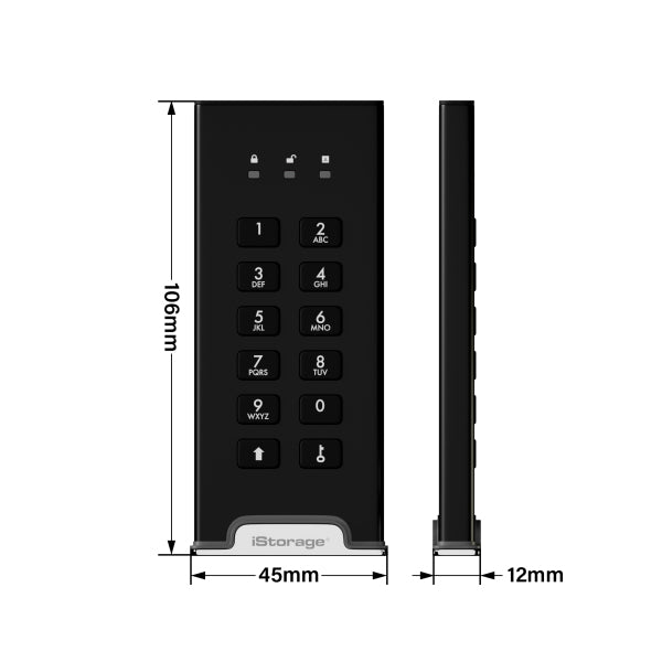 iStorage diskAshur M2 – 2 TB M.2 SSD, USB 3.2 Gen 1 (USB-C/USB-A), AES-XTS 256-Bit HW, FIPS 140-3 Level 3, PIN