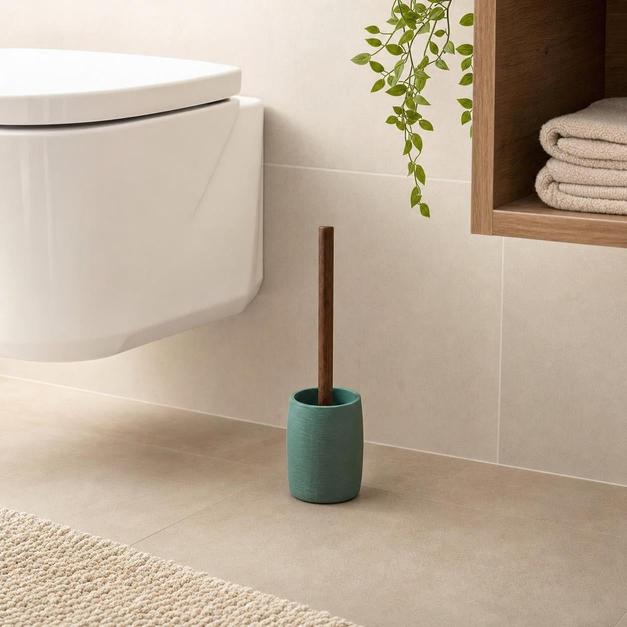 Kleine Wolke Harper – WC-Bürstenhalter – Bambus, Polyresin, weiss, 9,8 × 9,8 × 34,5 cm