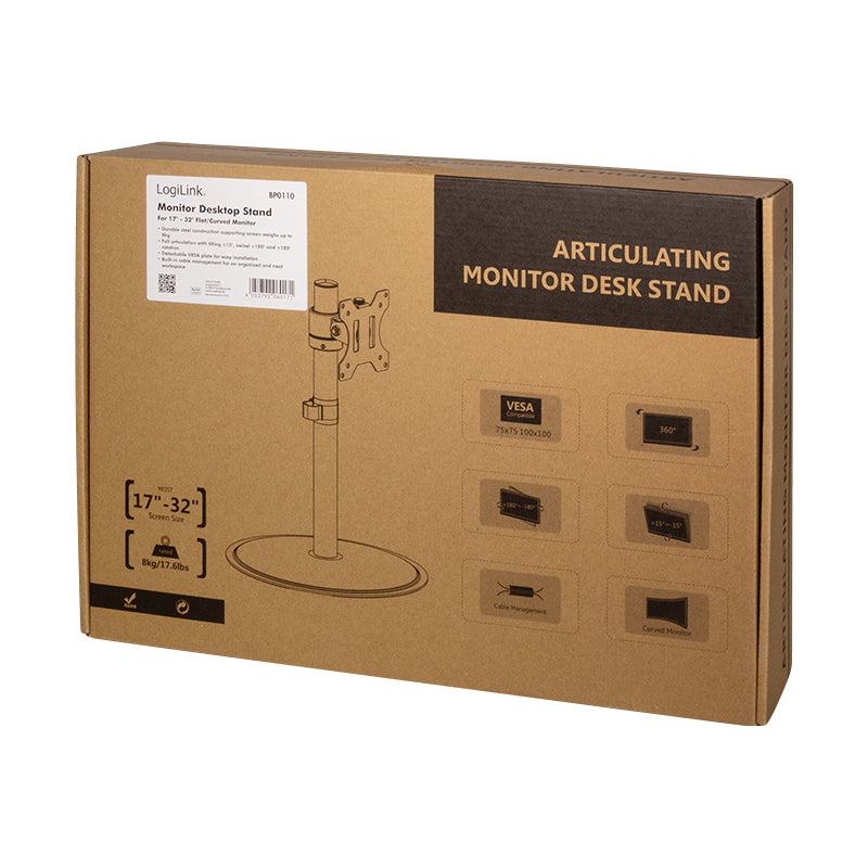 LogiLink BP0110 – Monitor-Tischständer – 1 Monitor – 17–32" – VESA 75×75/100×100 mm – bis 8 kg/Monitor